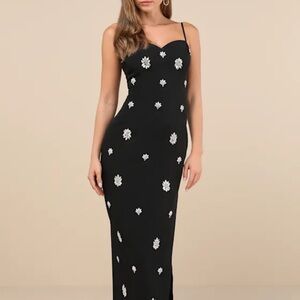 Completely Regal Black Rhinestone Sleeveless Column Maxi Dress